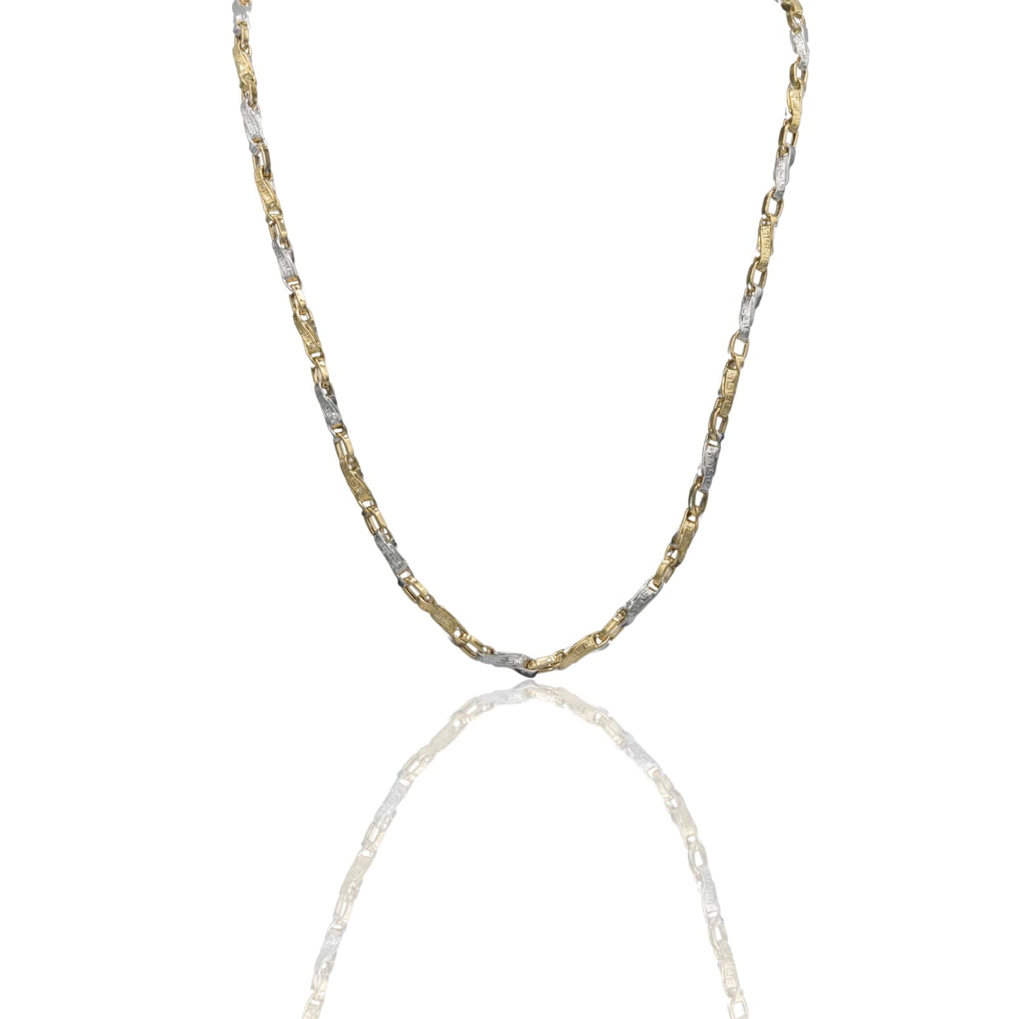 Collana Oro Giallo Oro Bianco Oro 18 carati Girocollo Intrecciato Con Greca Solo Oro