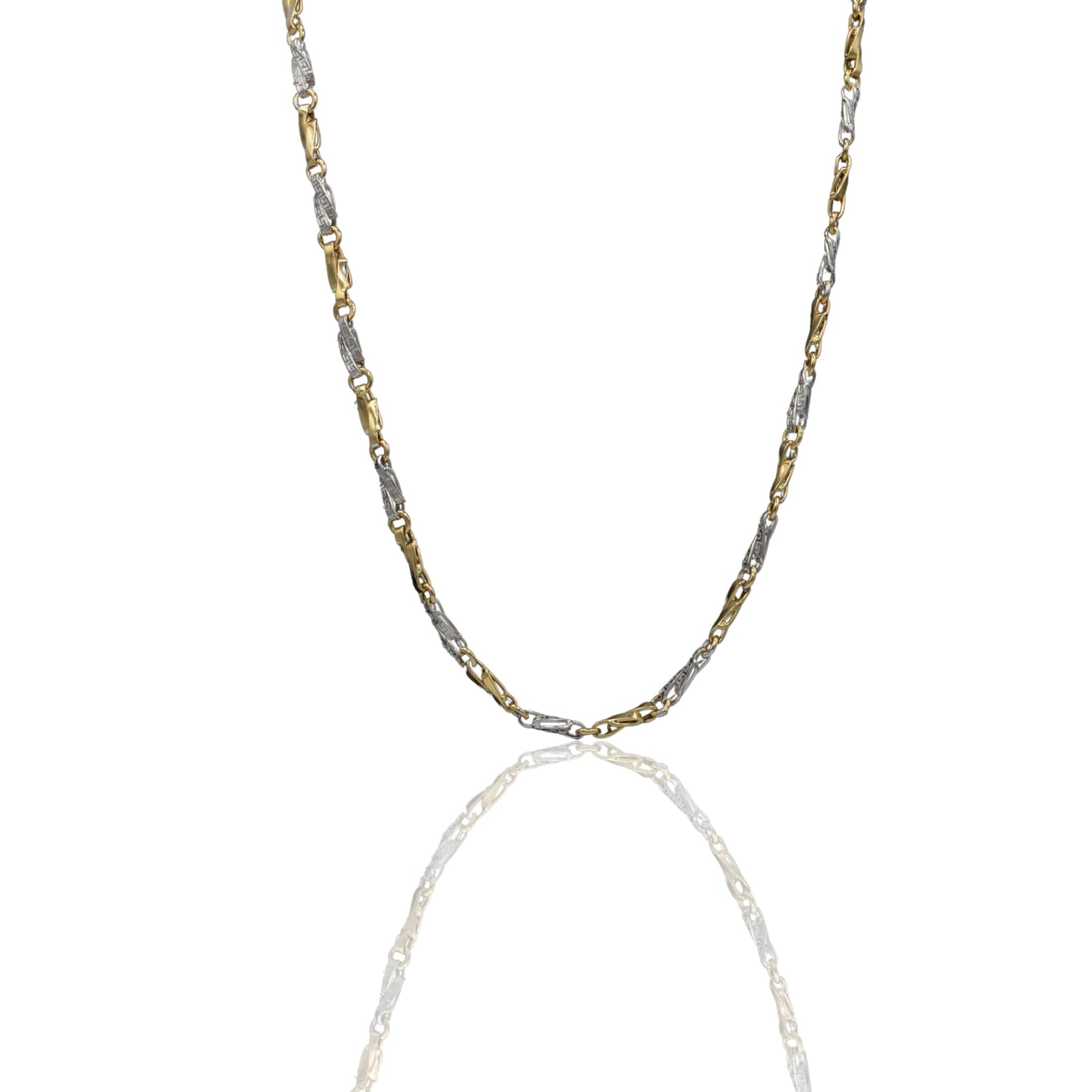 Collana Oro Giallo Oro Bianco Oro 18 carati  Girocollo Intrecciato Con Greca  Solo Oro