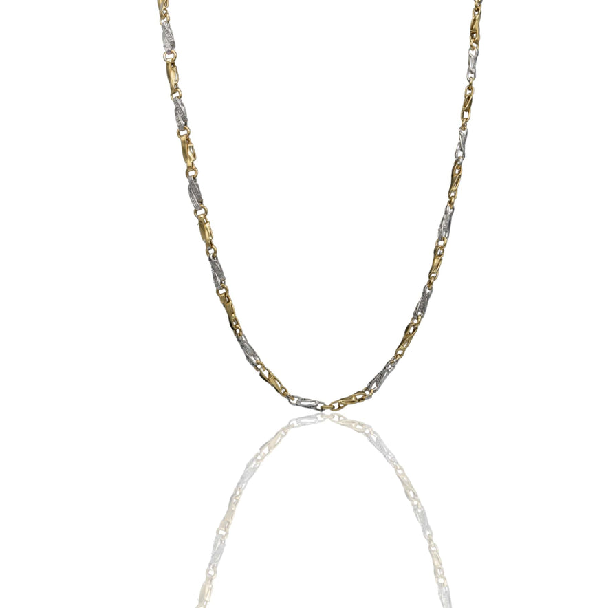Collana Oro Giallo Oro Bianco Oro 18 carati  Girocollo Intrecciato Con Greca  Solo Oro