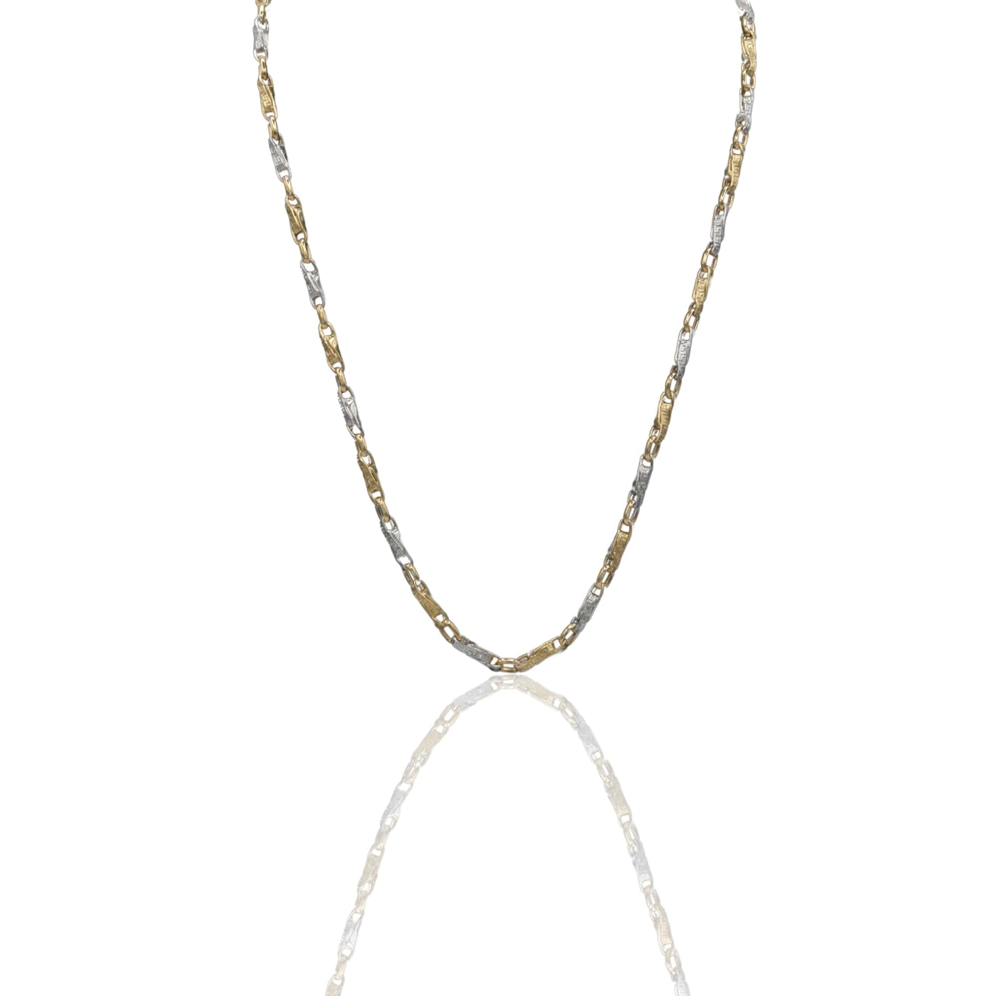Collana Oro Giallo Oro Bianco Oro 18 carati  Girocollo Intrecciato Con Greca  Solo Oro