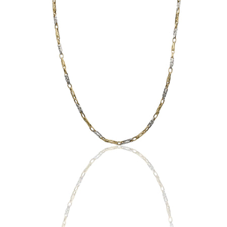 Collana Oro Giallo Oro Bianco Oro 18 carati Girocollo maglie alternate Solo Oro
