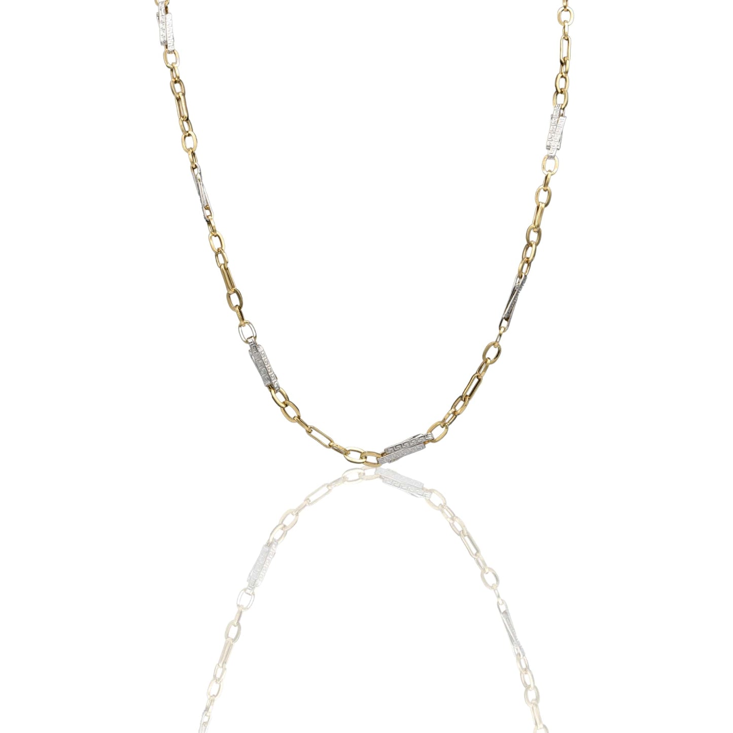 Collana Oro Giallo Oro Bianco Oro 18 carati Girocollo catena con anelletti e greca Solo Oro