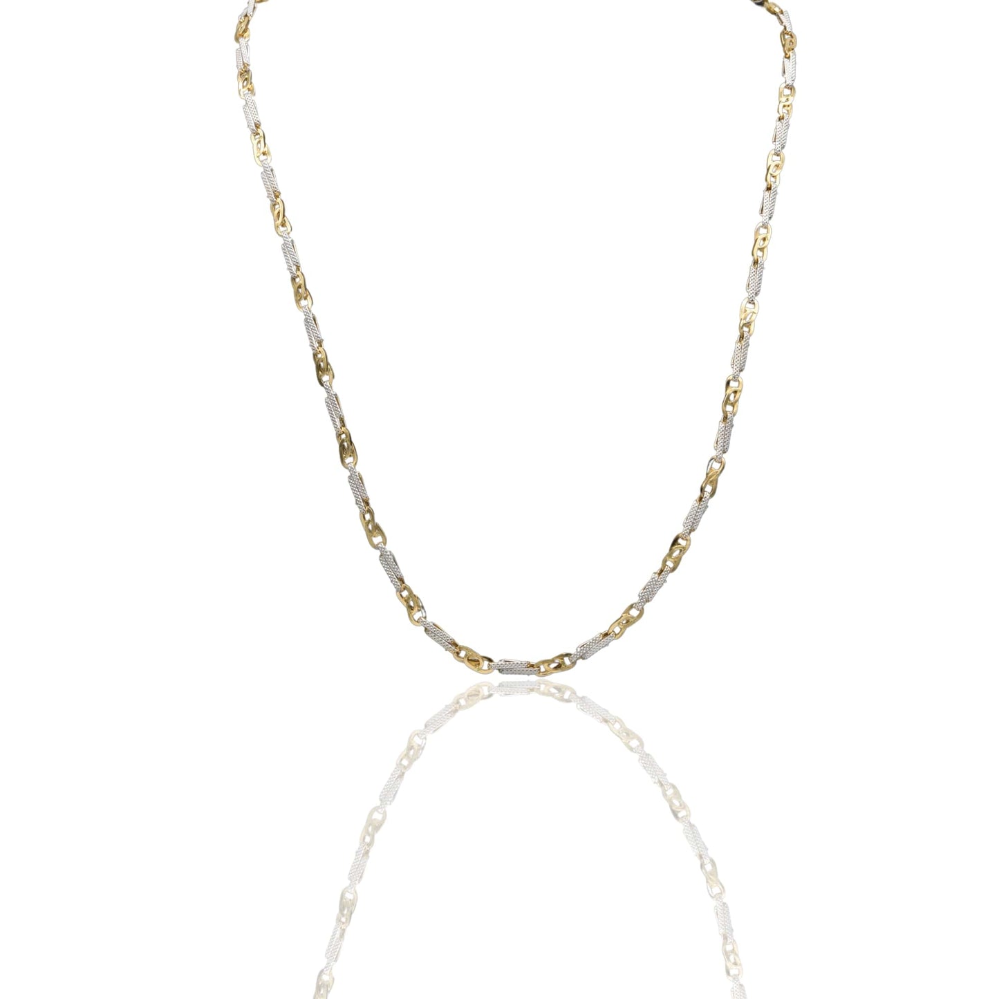 Collana Oro Giallo Oro Bianco Oro 18 carati Girocollo catena schiacciata liscia e puntinata Solo Oro