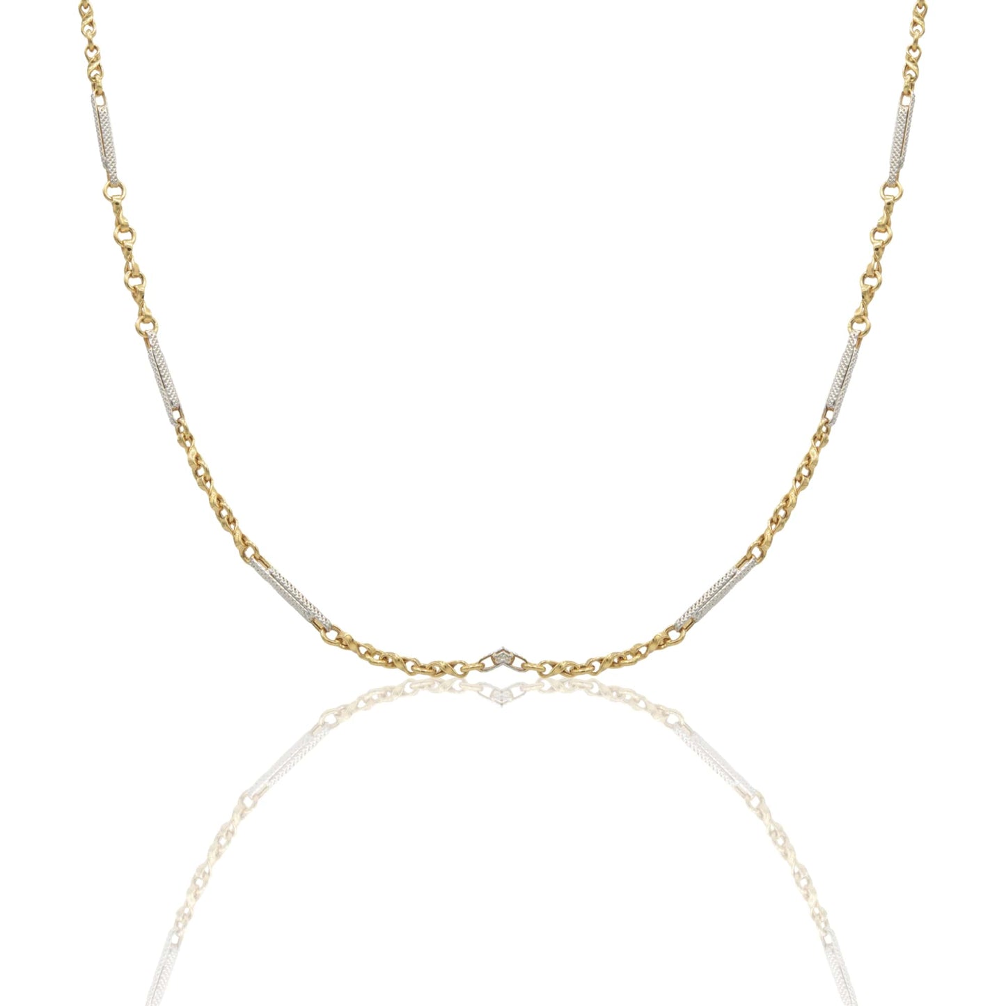 Collana Oro Giallo Oro Bianco Oro 18 carati Girocollo catena alternata Solo Oro