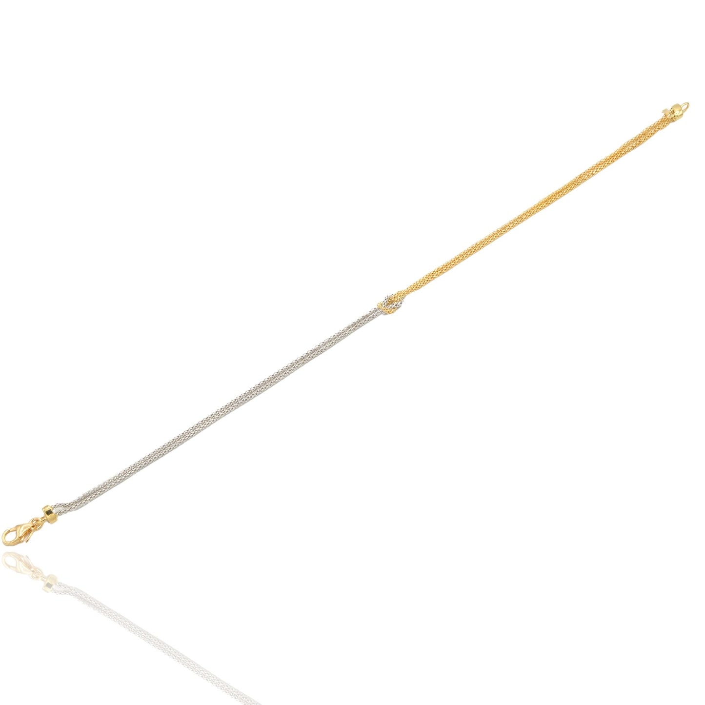 Bracciale Oro Giallo Oro Bianco Oro 18 carati Maglia Con Nodo Centrale Solo Oro cm. 19