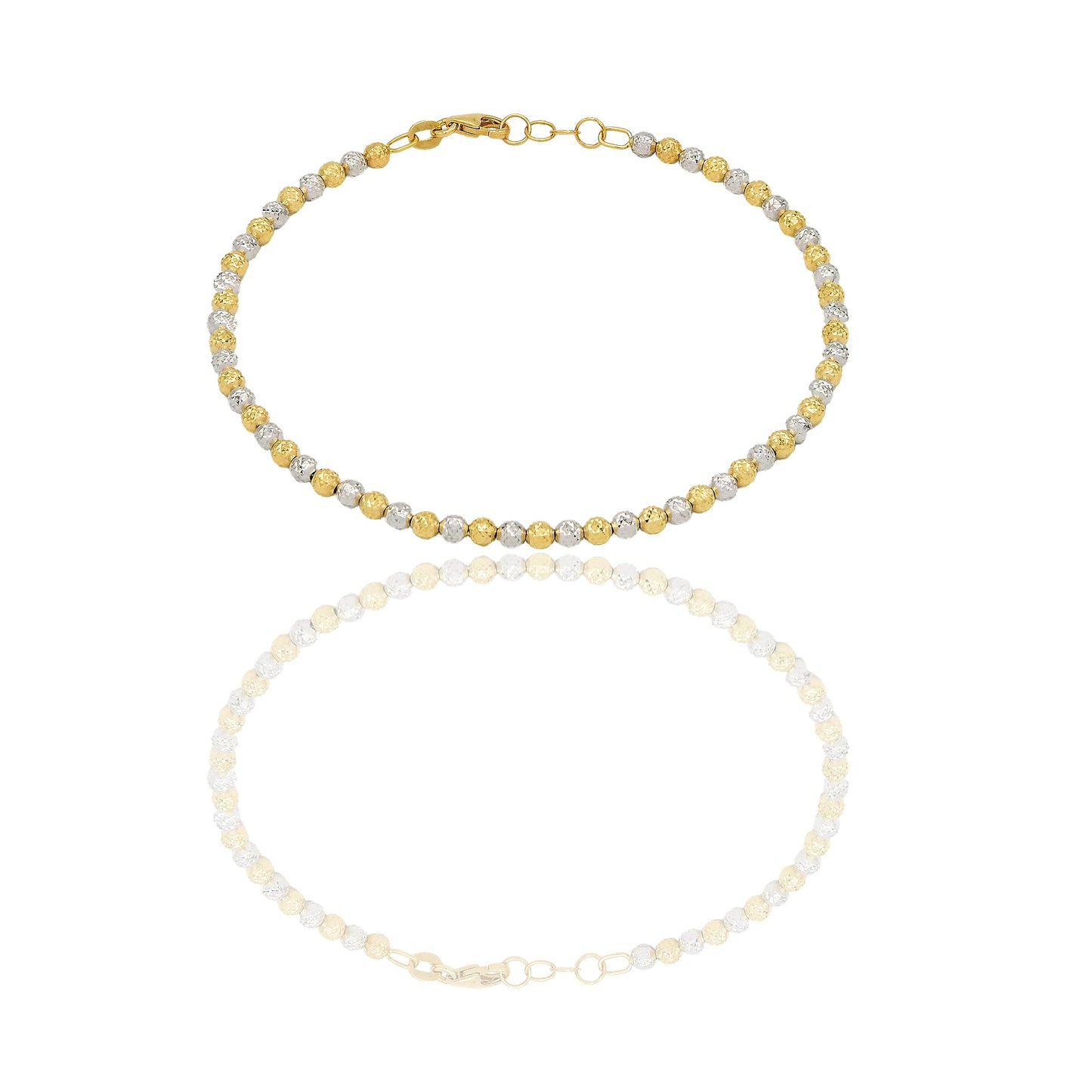 Bracciale Oro Giallo Oro Bianco Oro 18 carati Milleluci Solo Oro Lunghezza cm. 19 sfera mm. 3