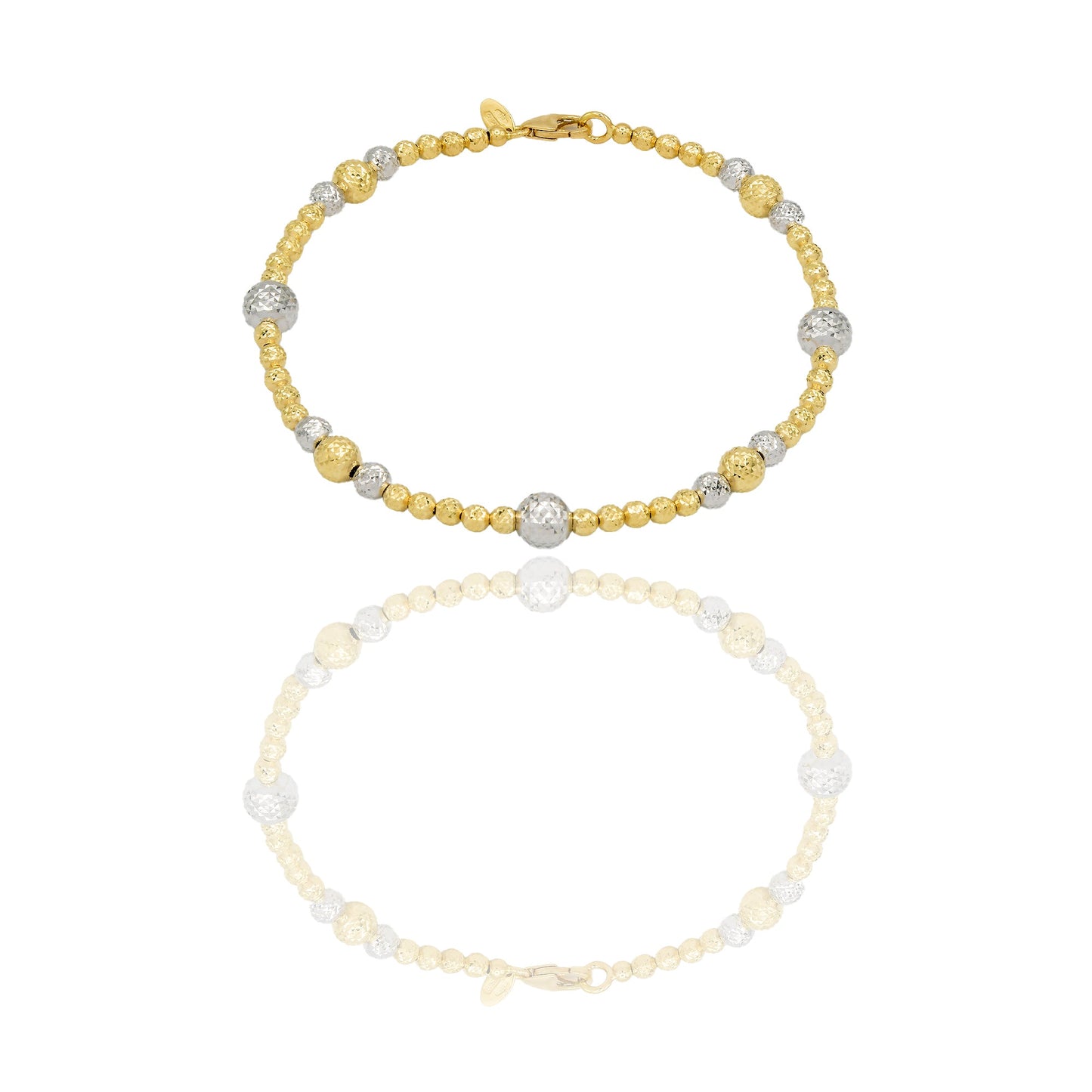 Bracciale Oro Giallo Oro Bianco Oro 18 carati Milleluci Sfere alternate Solo Oro Lunghezza cm. 19 sfera mm. 3/4/5/6