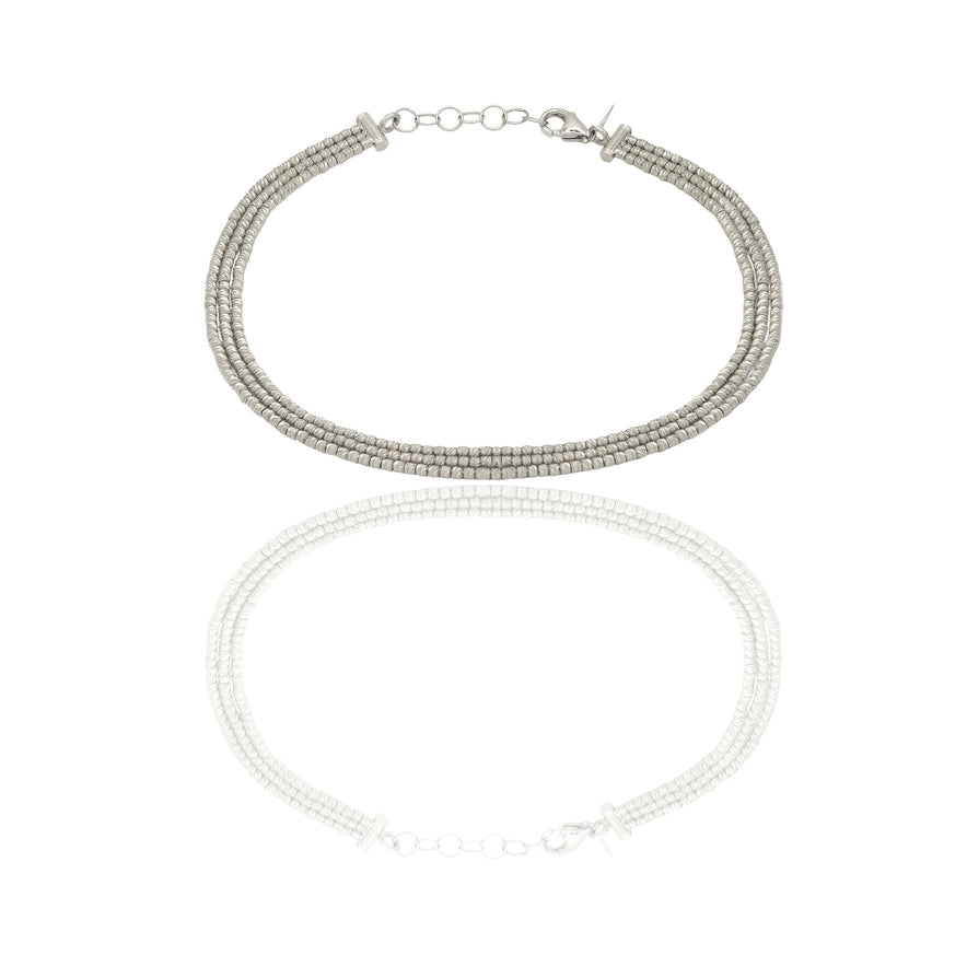 Bracciale Oro Bianco Oro 18 carati 3 Fili Sfera Slash Solo Oro Lunghezza cm. 19 sfera mm. 1,40