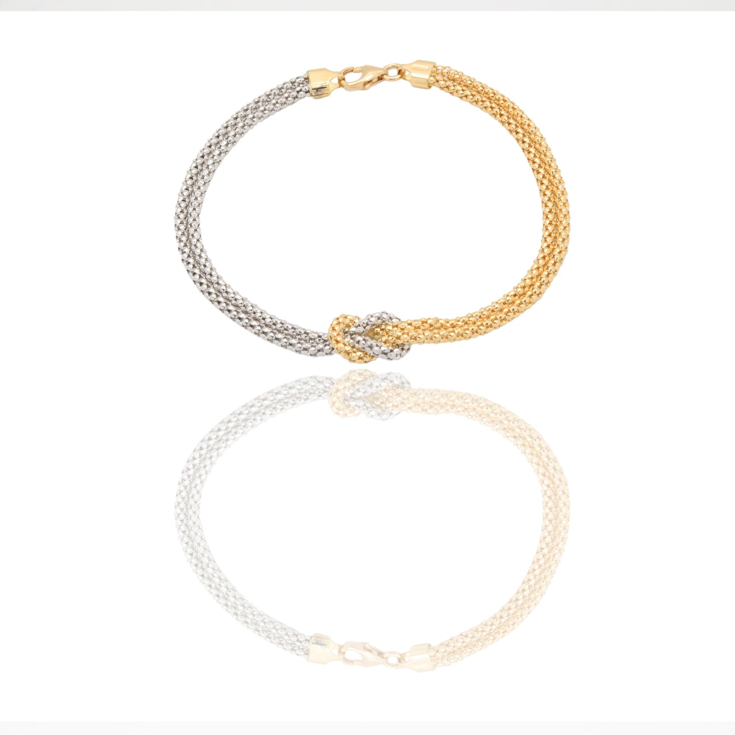 Bracciali Oro Giallo Oro Bianco Oro 18 carati Maglia con nodo centrale Solo Oro spessore catena 2,2mm spessore nodo 8,5mm lunghezza 19cm