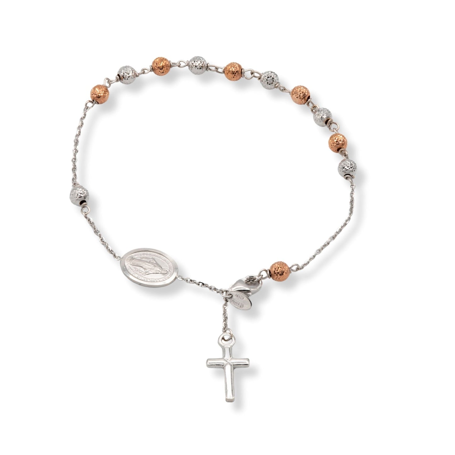 Bracciale Oro Rosa, Oro Bianco Oro 18 carati Rosario Sfere Milleluci Solo Oro Sfera 4 mm