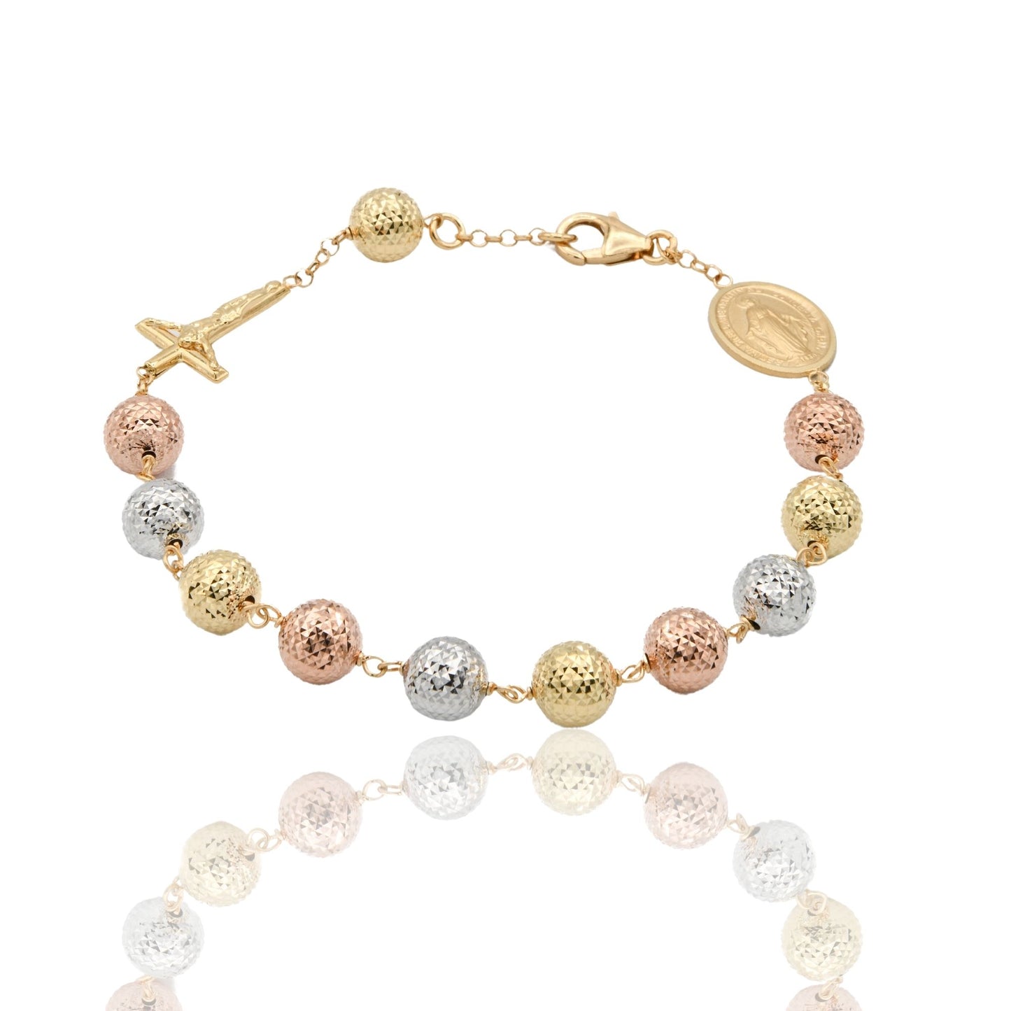 Bracciale Oro Bianco, Oro Giallo, Oro Rosa Oro 18 carati Rosario Sfere Milleluci Solo Oro Sfera 8 mm