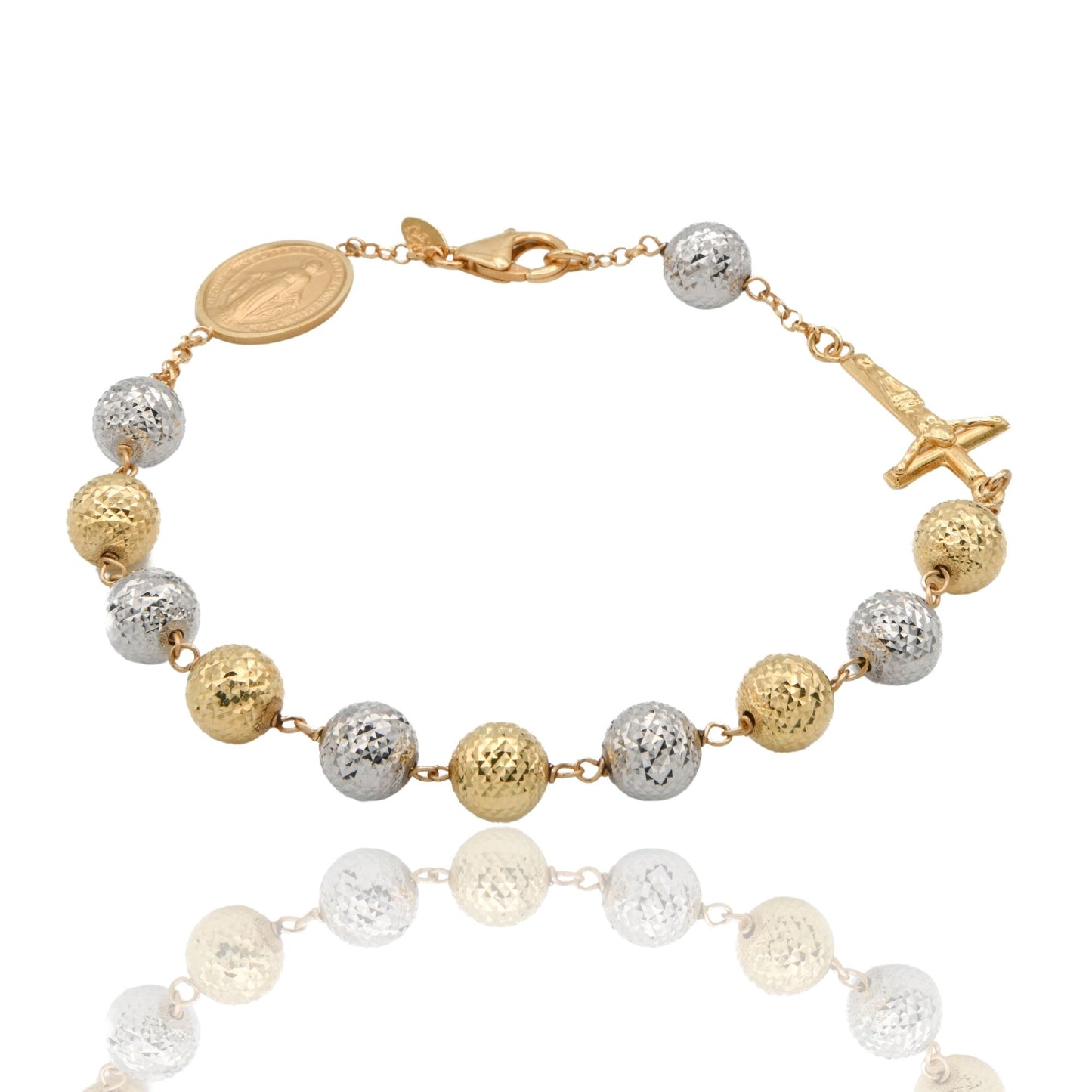 Bracciale Oro Giallo Oro Bianco Oro 18 carati Rosario Sfere Milleluci Solo Oro Sfera 8 mm