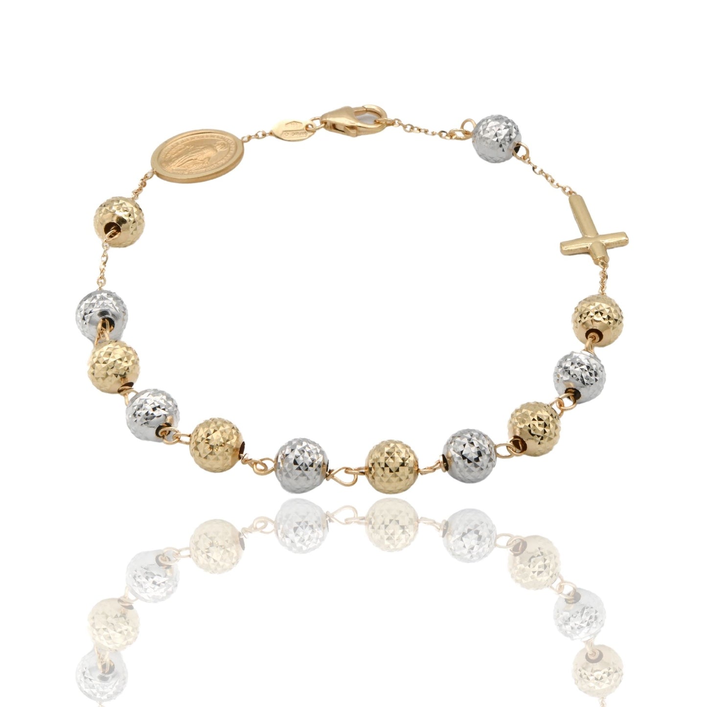 Bracciale Oro Giallo Oro Bianco Oro 18 carati Rosario Sfere Milleluci Solo Oro Sfera 6 mm