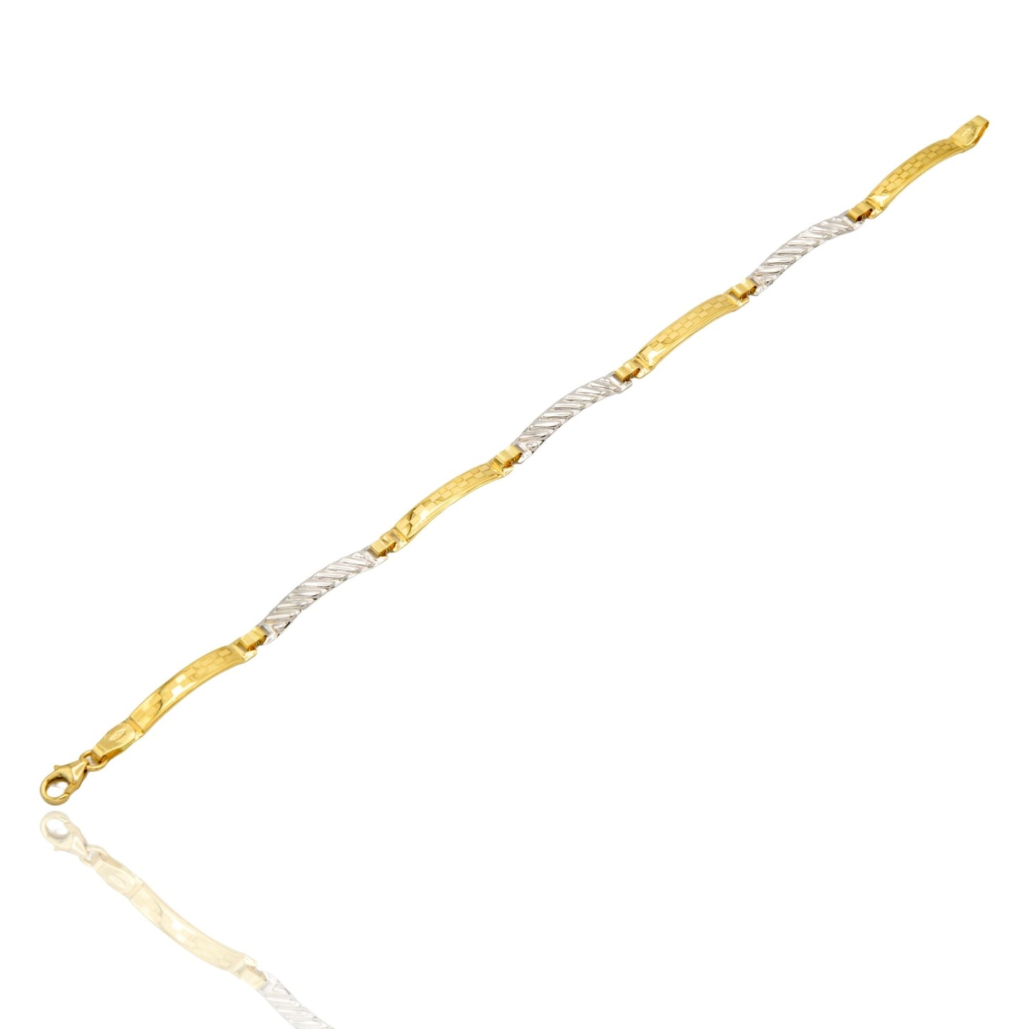 Bracciale Oro Giallo Oro Bianco Oro 18 carati Piastre Alternate Solo Oro cm. 19,5