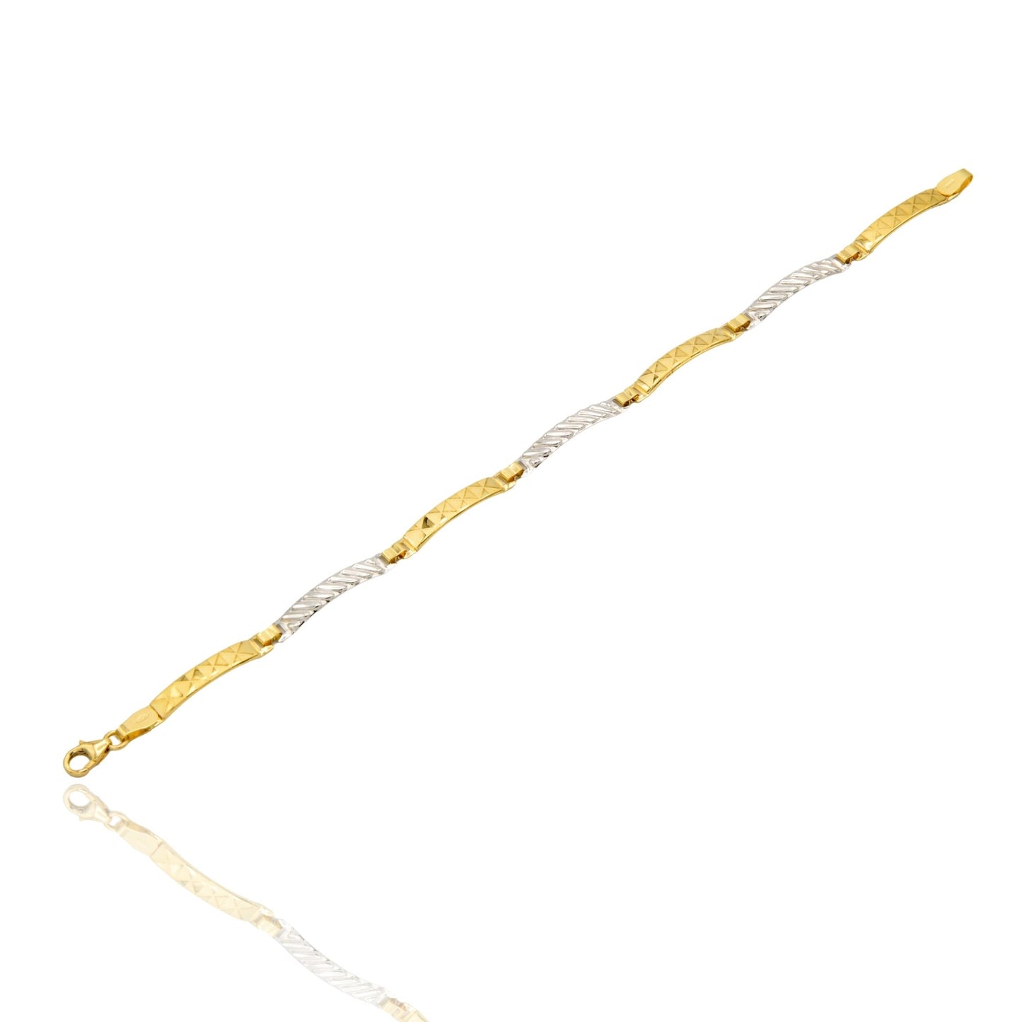 Bracciali Oro Giallo Oro Bianco Oro 18 carati Piastre Alternate Solo Oro cm. 19,5