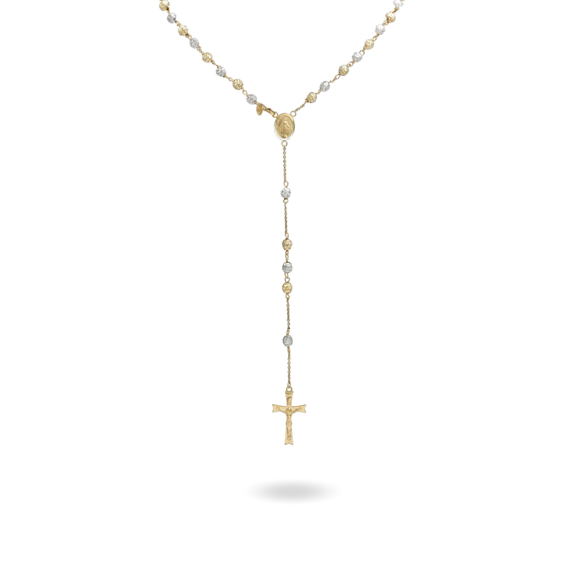 Collana Oro Giallo Oro Bianco Oro 18 carati Rosario Milleluci Solo Oro cm.60 Sfera 5 mm