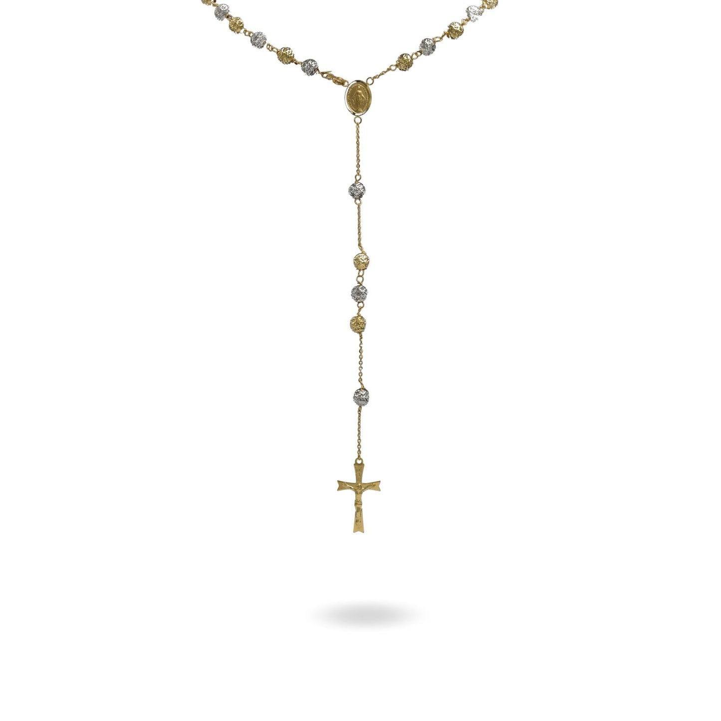 Collana Oro Giallo Oro Bianco Oro 18 carati Rosario Milleluci Solo Oro cm.60 Sfera 6 mm