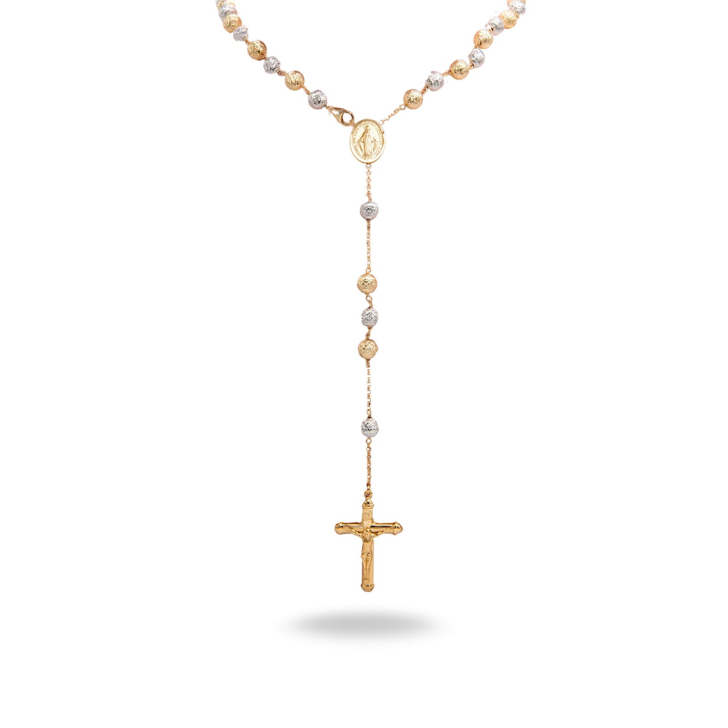 Collana Oro Giallo Oro Bianco Oro 18 carati Rosario Milleluci Solo Oro cm.70 Sfera 8 mm