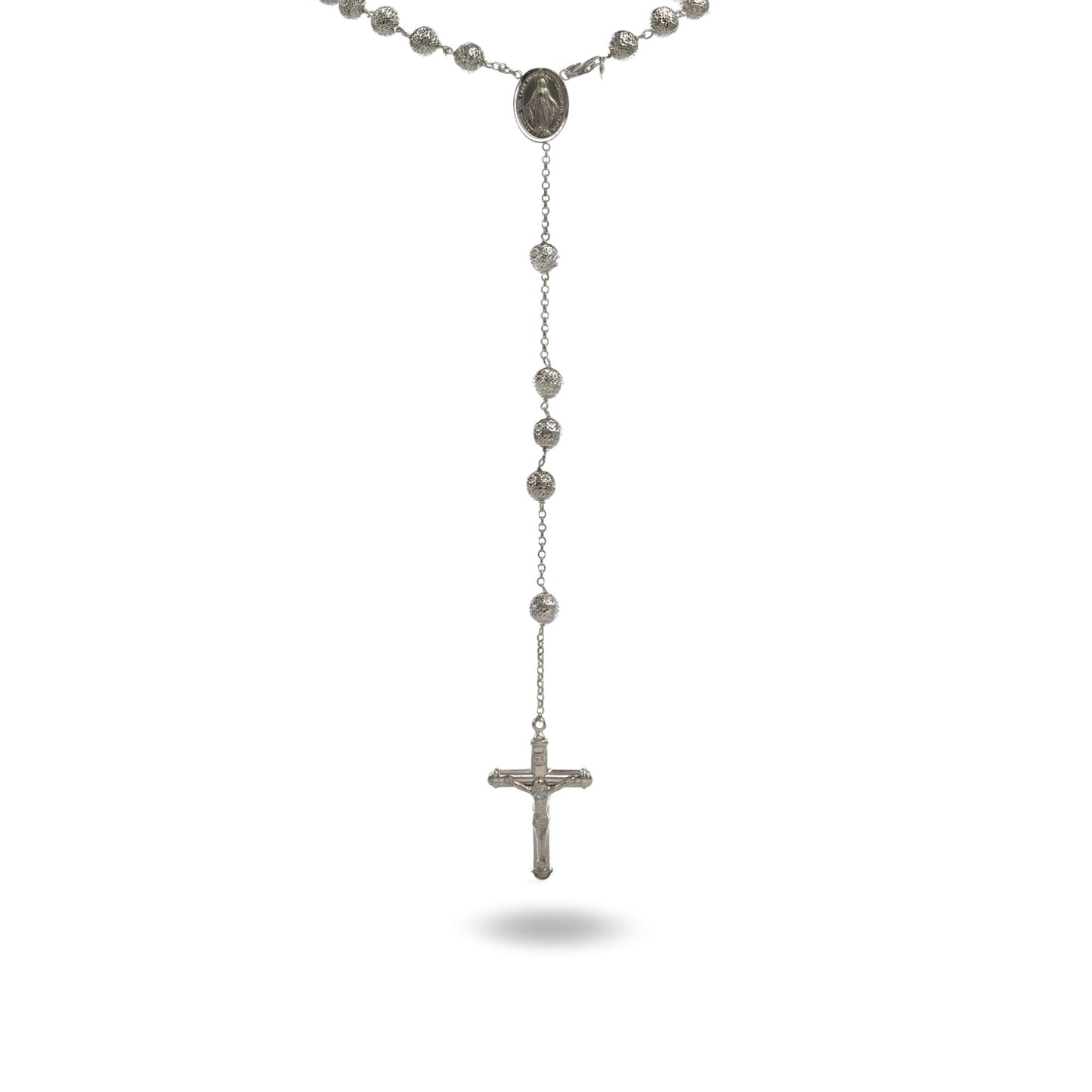 Collana Oro Bianco Oro 18 carati Rosario Milleluci Solo Oro cm.70 Sfera 8 mm