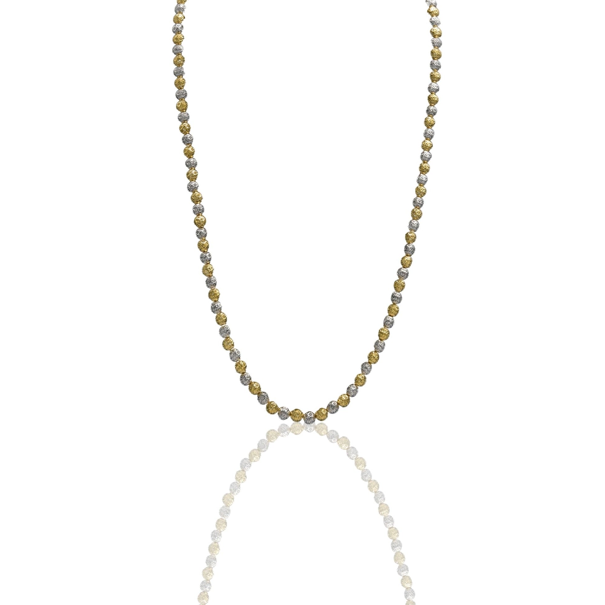 Collana Oro Giallo Oro Bianco Oro 18 carati Girocollo Milleluci Solo Oro cm.50 Sfera 6 mm