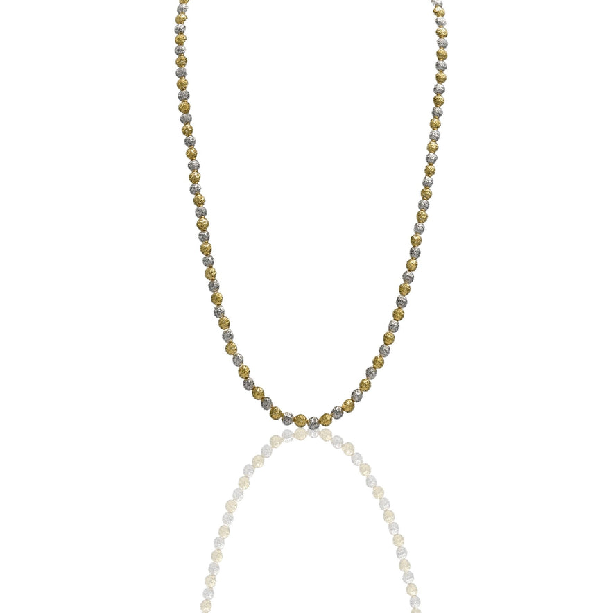 Collana Oro Giallo Oro Bianco Oro 18 carati Girocollo Milleluci Solo Oro cm.50 Sfera 6 mm