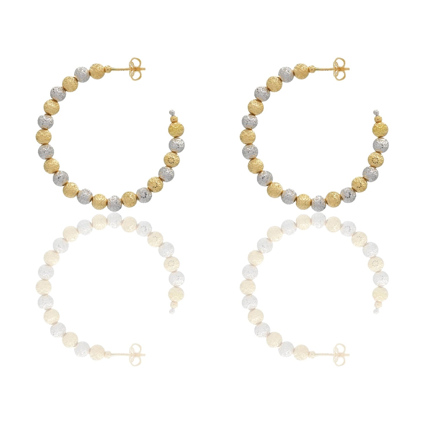 Orecchini Oro Giallo Oro Bianco Oro 18 carati Cerchi Milleluci Solo Oro diametro esterno cm.4,5 diametro sfera mm.5