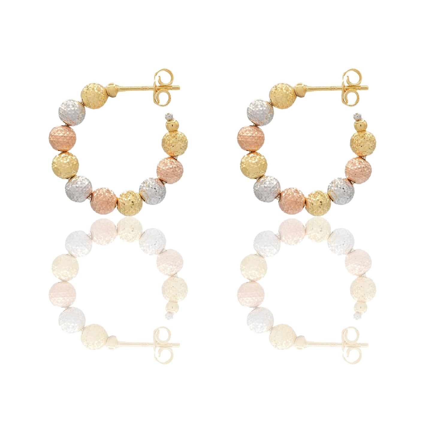 Orecchini Oro Bianco, Oro Giallo, Oro Rosa Oro 18 carati Cerchi Milleluci Solo Oro diametro esterno cm.2,5 diametro sfera mm.5