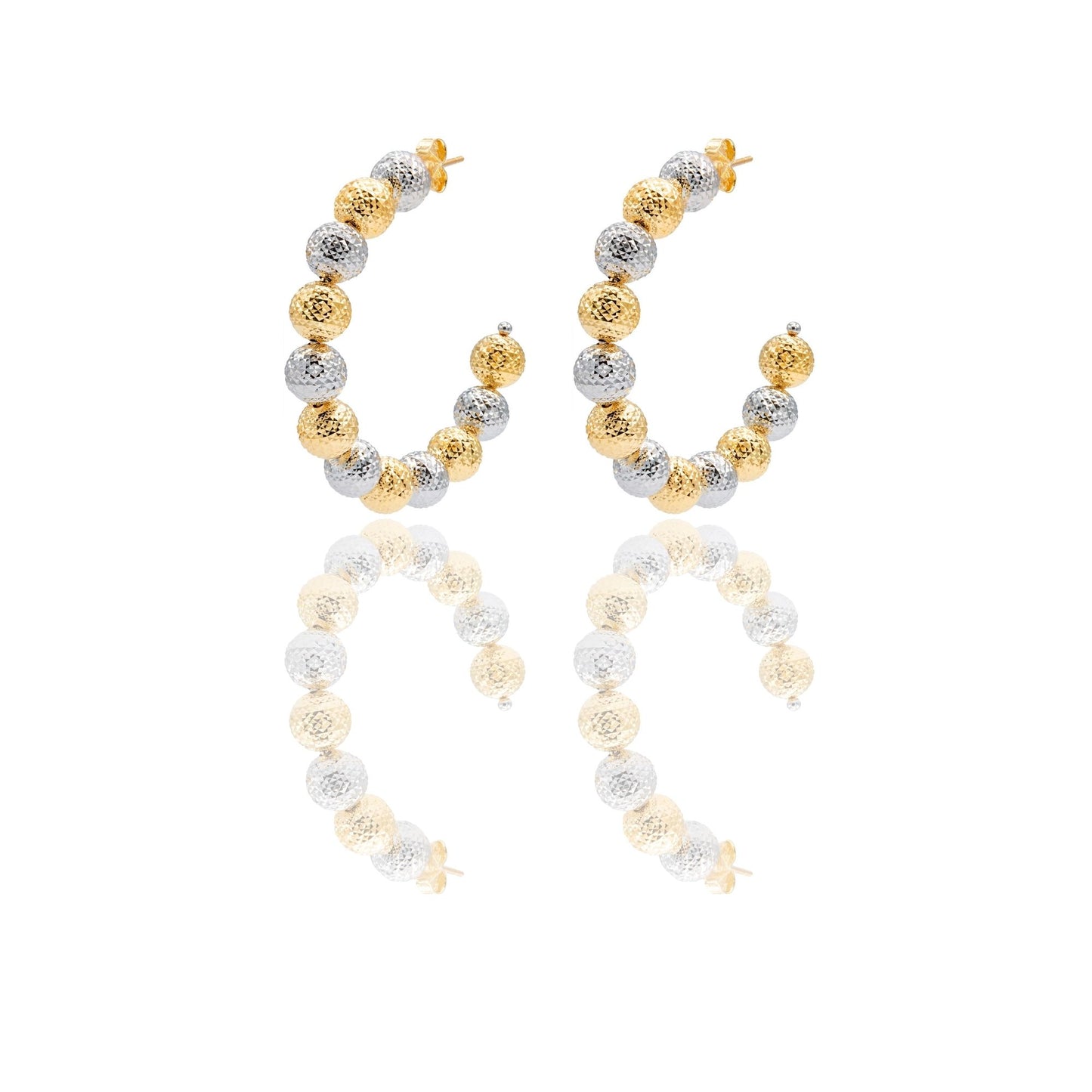 Orecchini Oro Giallo Oro Bianco Oro 18 carati Cerchi Milleluci Solo Oro diametro esterno cm.4,5 diametro sfera mm.8