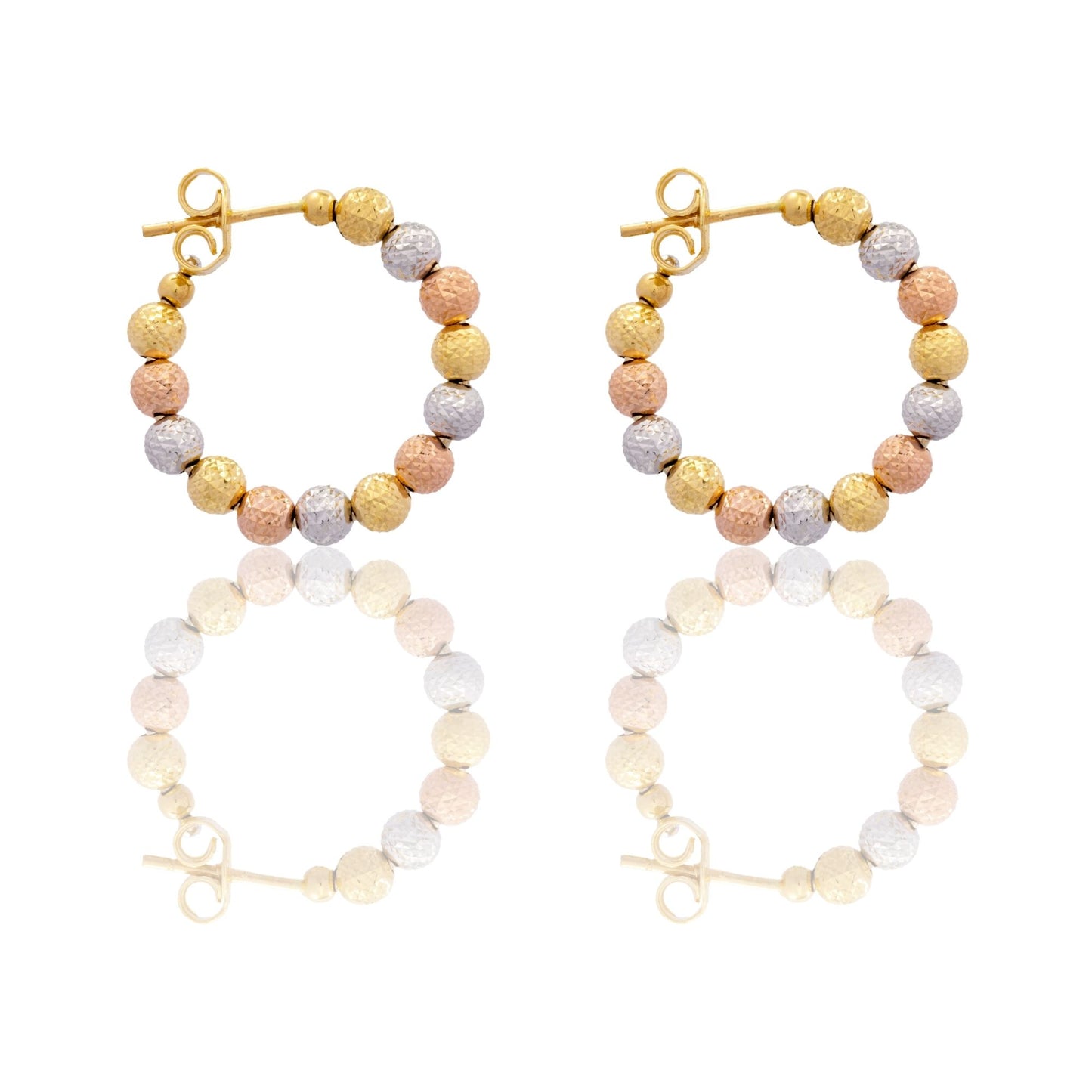 Orecchini Oro Bianco, Oro Giallo, Oro Rosa Oro 18 carati Cerchi Milleluci Solo Oro diametro esterno cm.2 diametro sfera mm.4