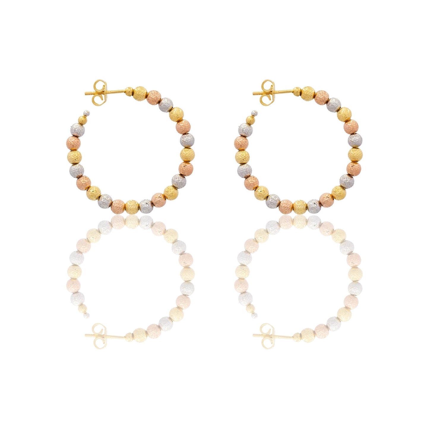 Orecchini Oro Bianco, Oro Giallo, Oro Rosa Oro 18 carati Cerchi Milleluci Solo Oro diametro esterno cm.3 diametro sfera mm.4