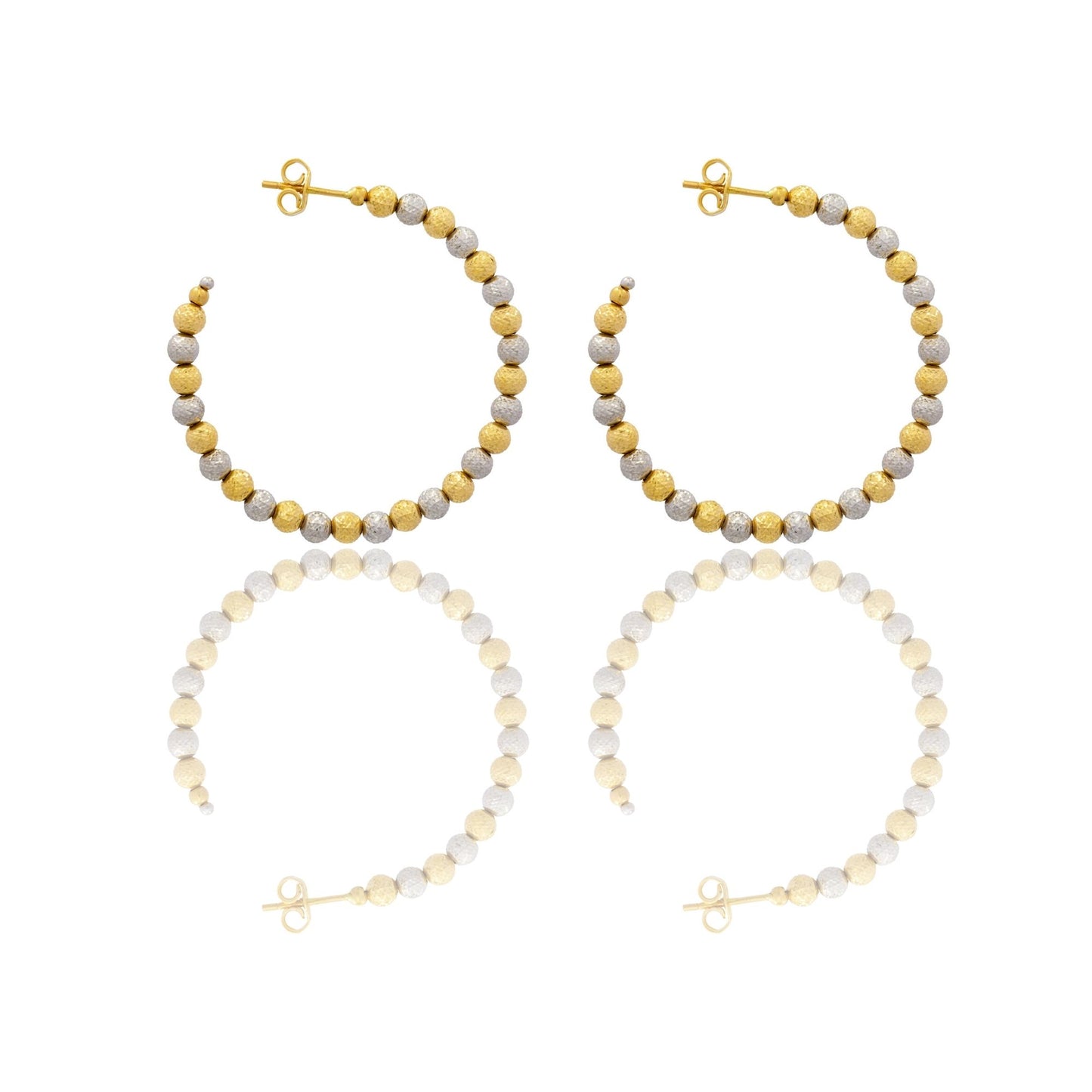 Orecchini Oro Giallo Oro Bianco Oro 18 carati Cerchi Milleluci Solo Oro diametro esterno cm.4 diametro sfera mm.4
