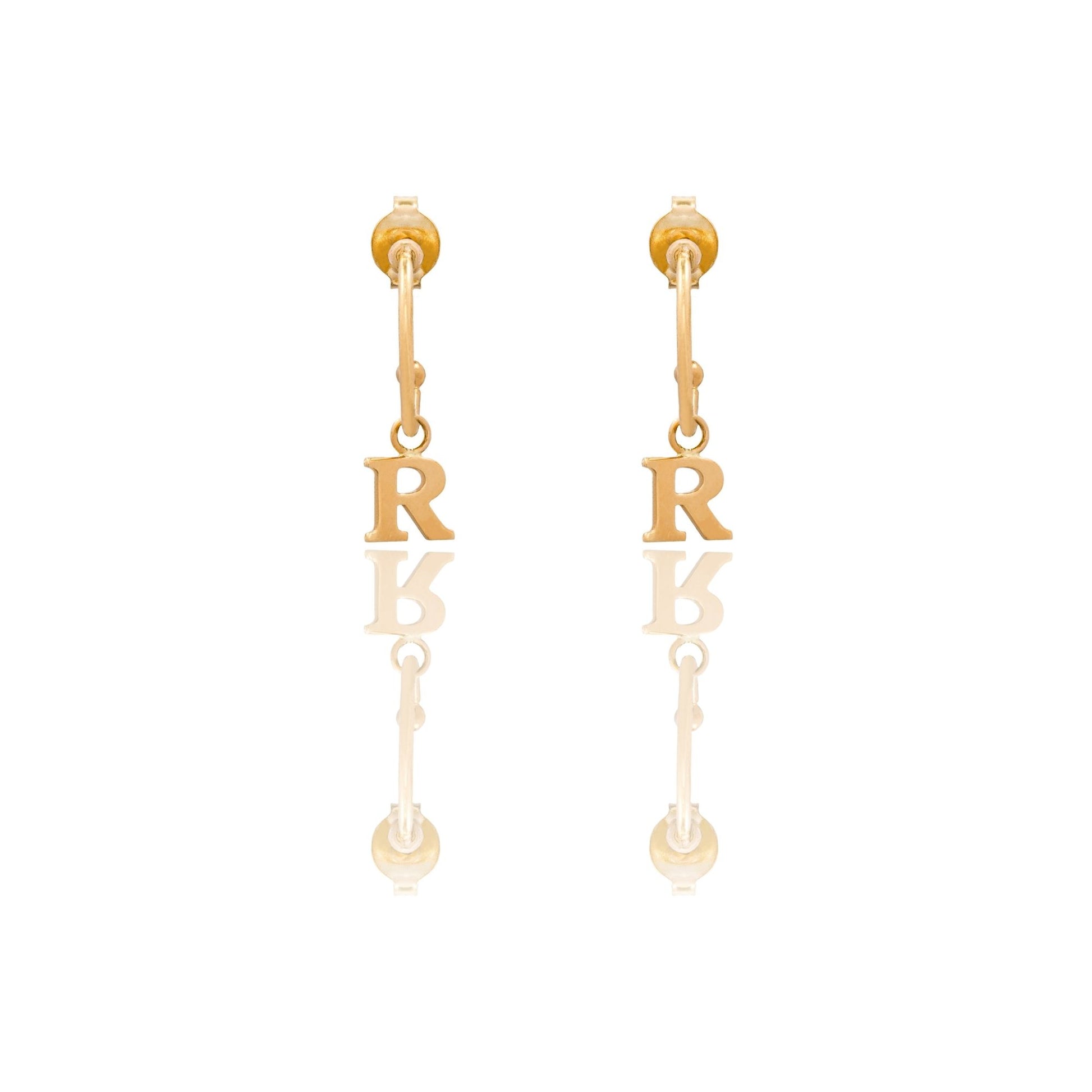 Orecchini Oro Giallo Oro 18 carati Cerchietto Con Lettera R Solo Oro