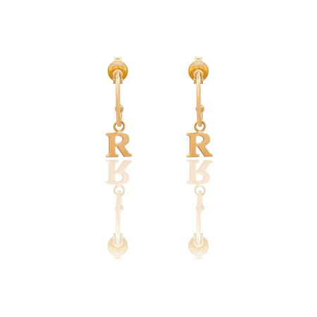 Orecchini Oro Giallo Oro 18 carati Cerchietto Con Lettera R Solo Oro