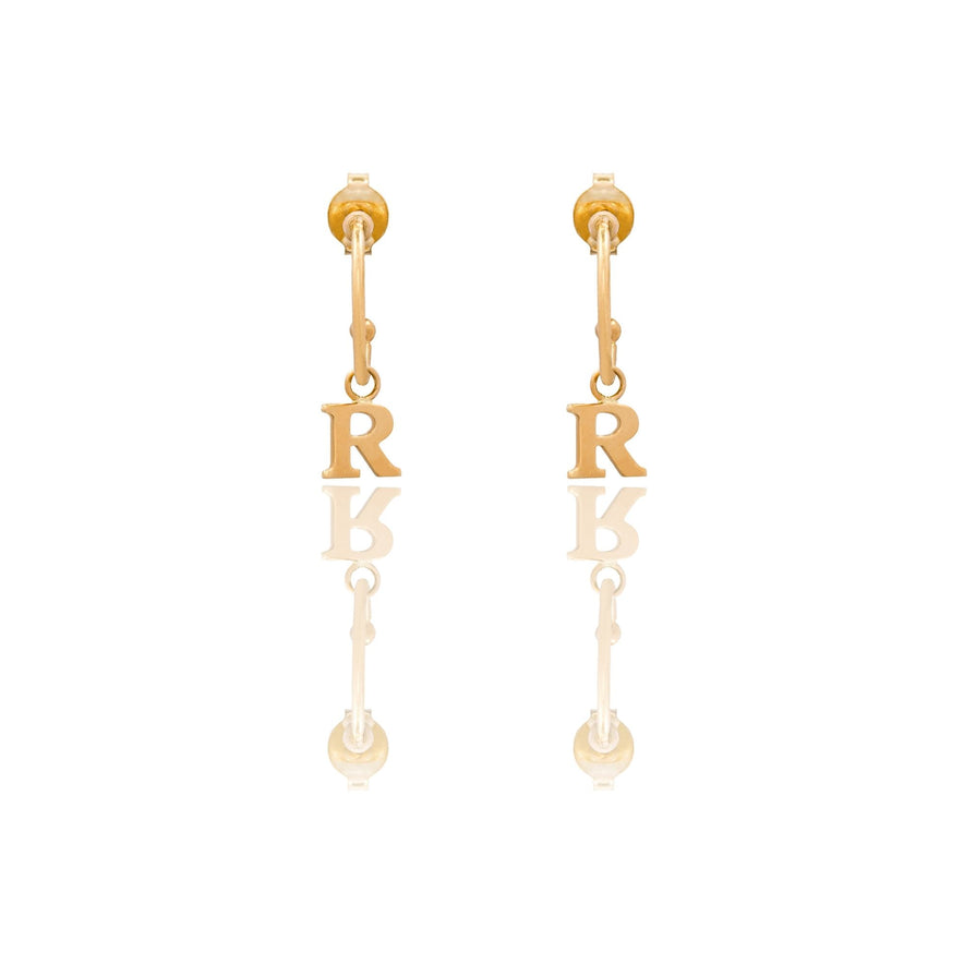 Orecchini Oro Giallo Oro 18 carati Cerchietto Con Lettera R Solo Oro