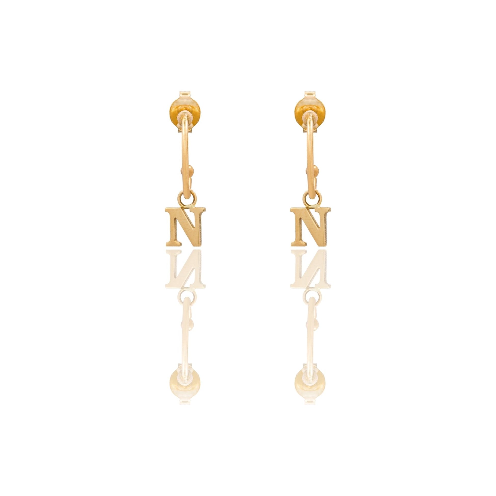 Orecchini Oro Giallo Oro 18 carati Cerchietto Con Lettera N Solo Oro