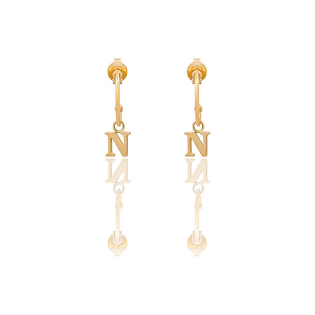 Orecchini Oro Giallo Oro 18 carati Cerchietto Con Lettera N Solo Oro