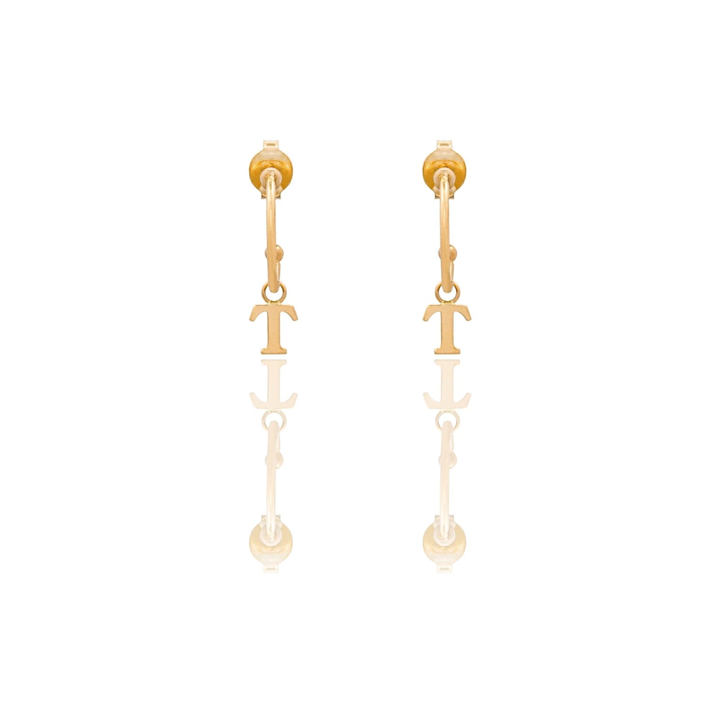 Orecchini Oro Giallo Oro 18 carati Cerchietto Con Lettera T Solo Oro