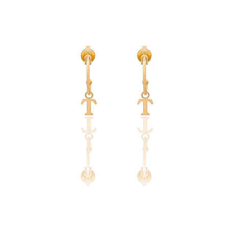 Orecchini Oro Giallo Oro 18 carati Cerchietto Con Lettera T Solo Oro