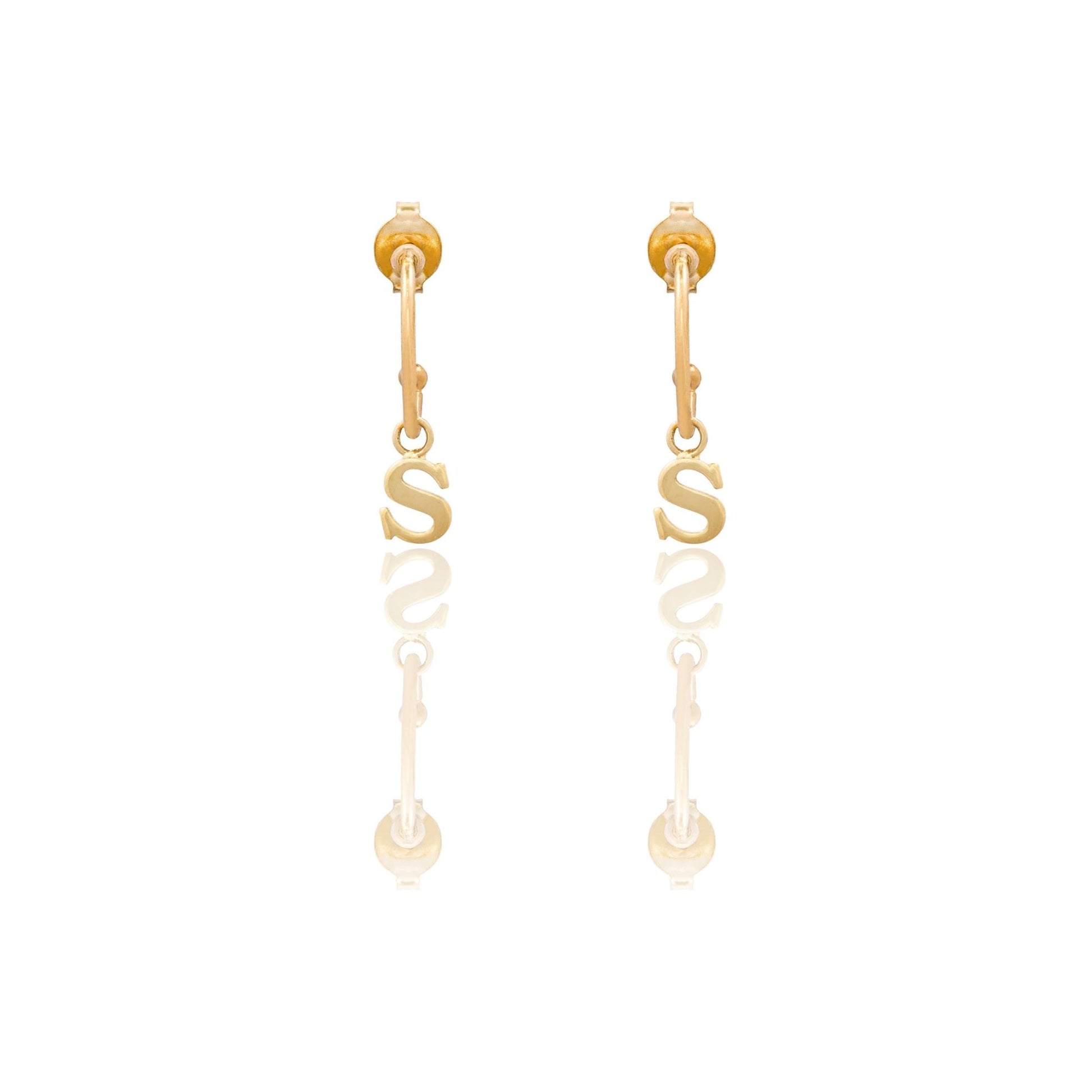 Orecchini Oro Giallo Oro 18 carati Cerchietto Con Lettera S Solo Oro