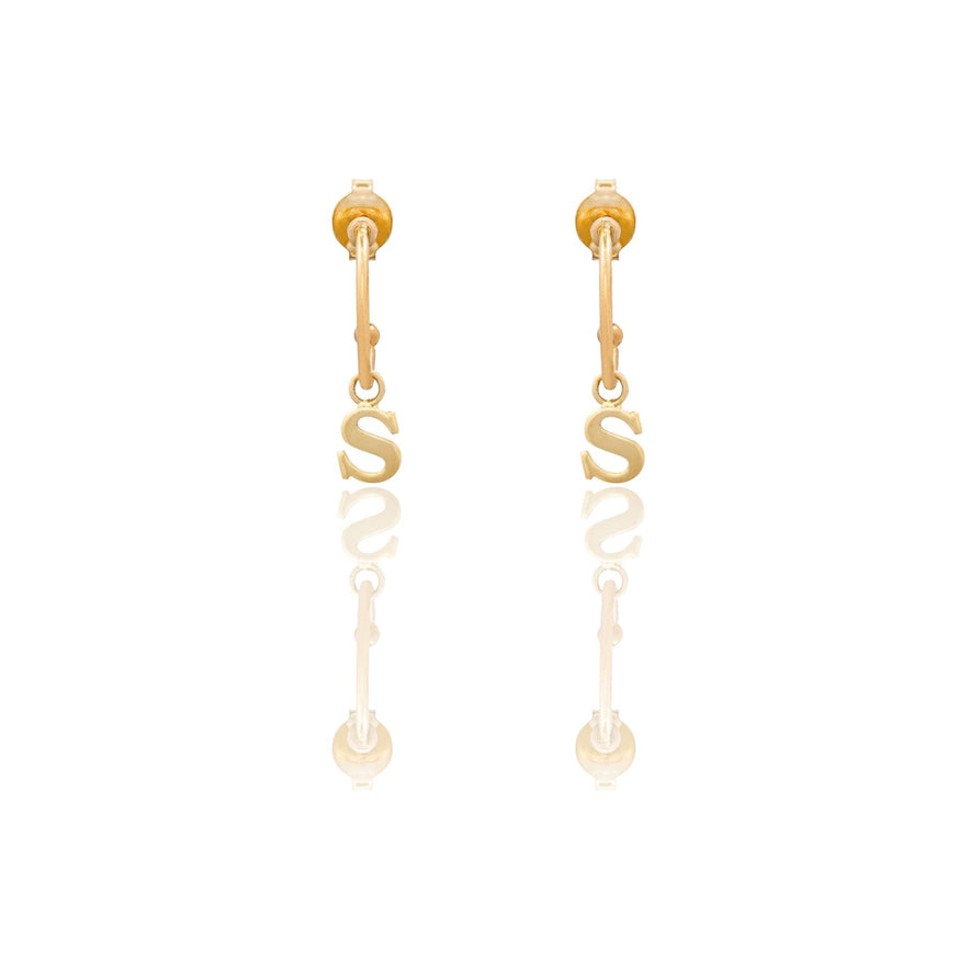 Orecchini Oro Giallo Oro 18 carati Cerchietto Con Lettera S Solo Oro