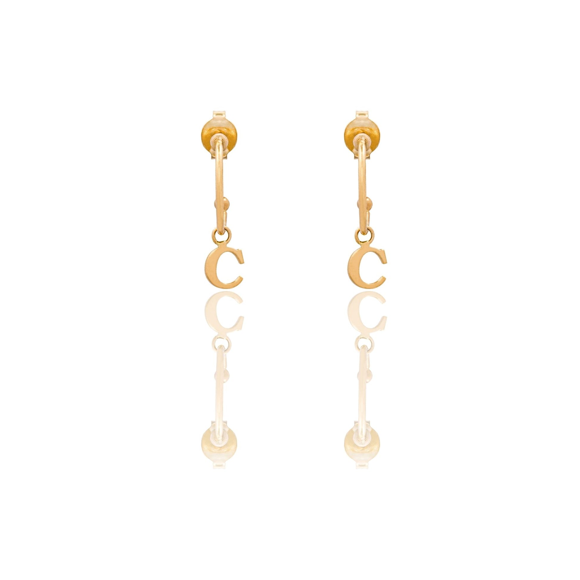 Orecchini Oro Giallo Oro 18 carati Cerchietto Con Lettera C Solo Oro
