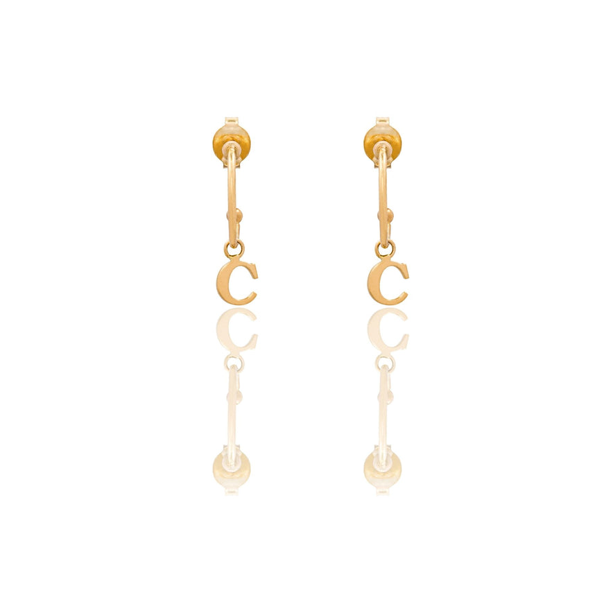 Orecchini Oro Giallo Oro 18 carati Cerchietto Con Lettera C Solo Oro