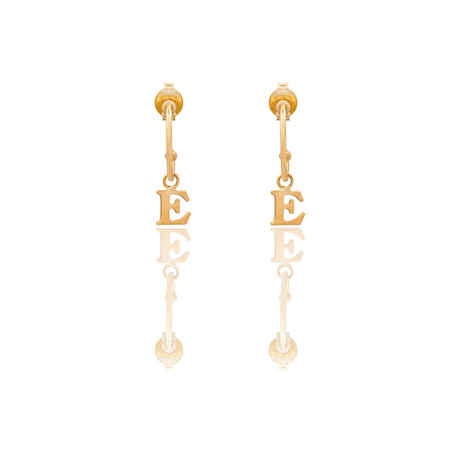 Orecchini Oro Giallo Oro 18 carati Cerchietto Con Lettera E Solo Oro