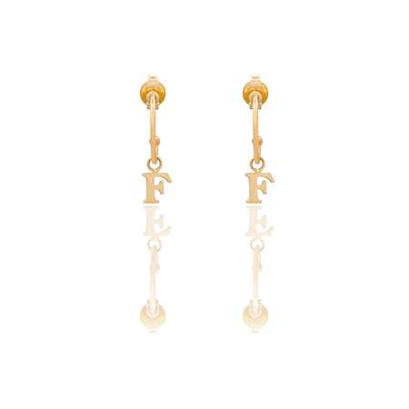 Orecchini Oro Giallo Oro 18 carati Cerchietto Con Lettera F Solo Oro