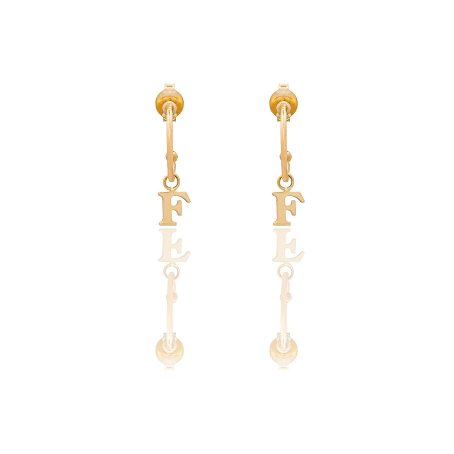 Orecchini Oro Giallo Oro 18 carati Cerchietto Con Lettera F Solo Oro