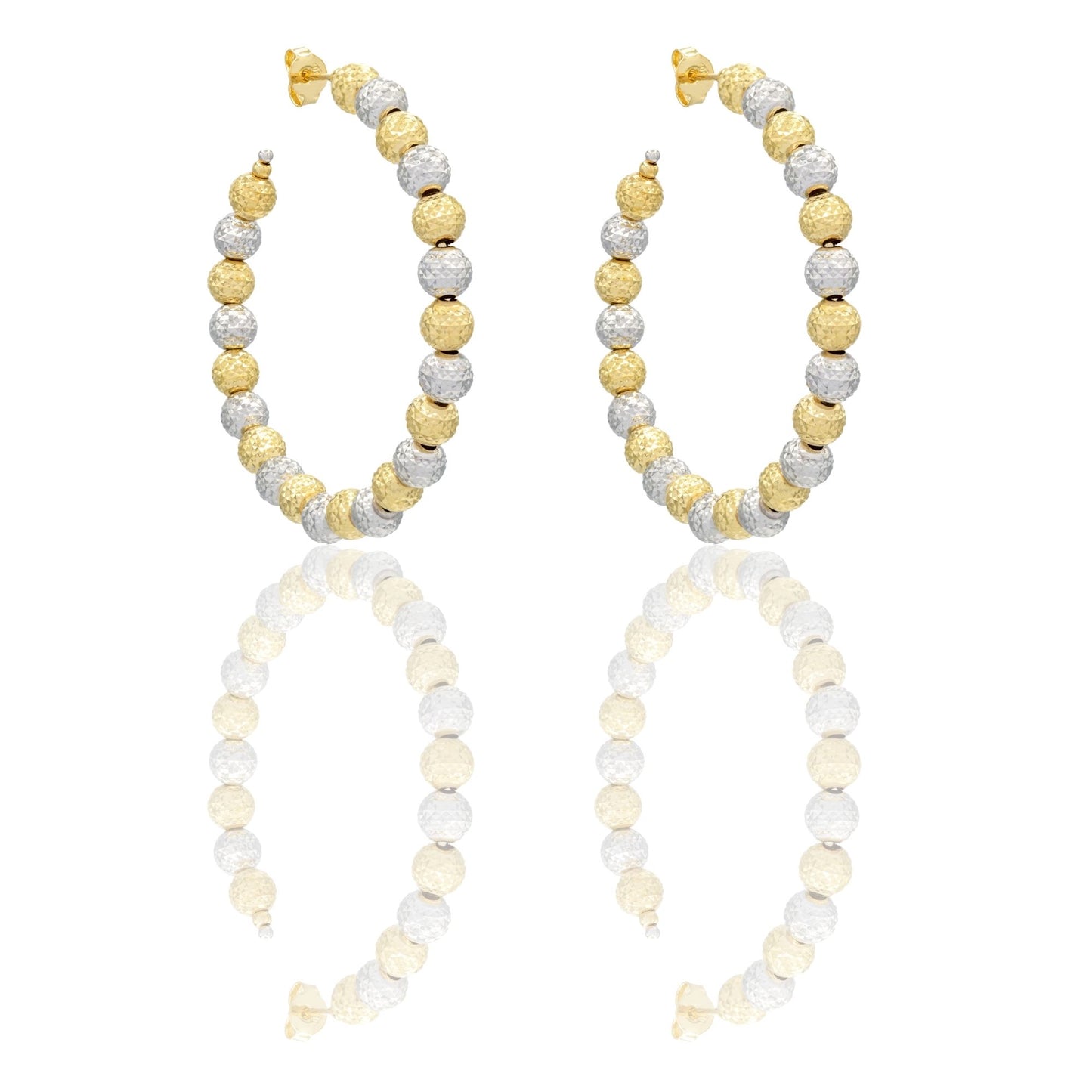 Orecchini Oro Bianco, Oro Giallo Oro 18 carati Cerchi Milleluci Solo Oro diametro esterno cm.5 diametro sfera mm.6