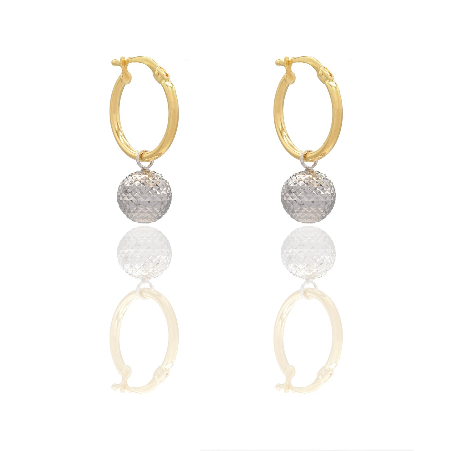 Orecchini Oro Giallo Oro Bianco Oro 18 carati Cerchio con sfera Milleluci Solo Oro Diametro interno cm. 1 sfera mm. 8