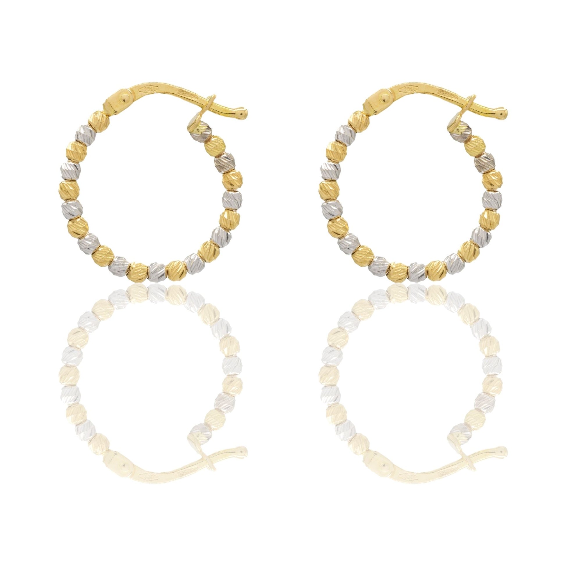 Orecchini Oro Giallo Oro Bianco Oro 18 carati Cerchi Slash Solo Oro diametro esterno cm.1,5 diametro sfera mm.2