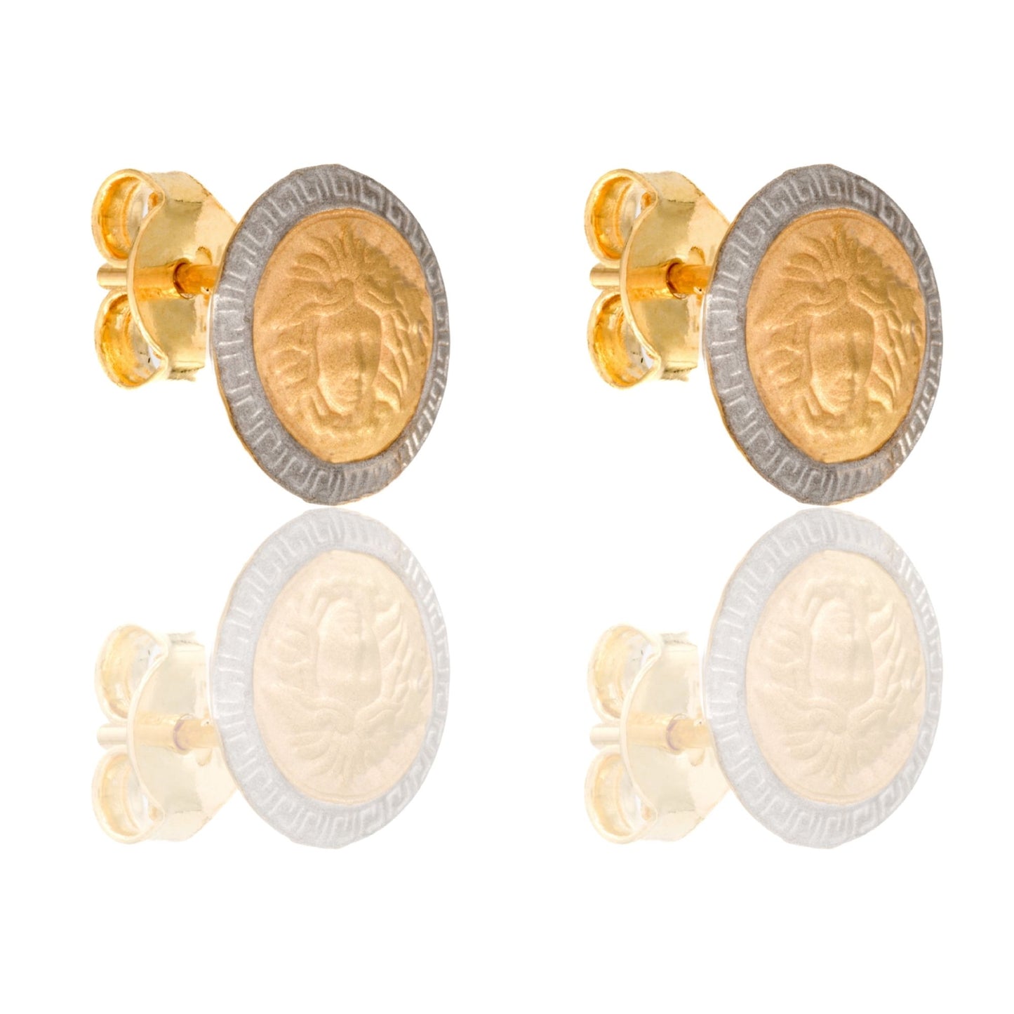 Orecchini Oro Giallo Oro Bianco Oro 18 carati Testa Medusa a lobo