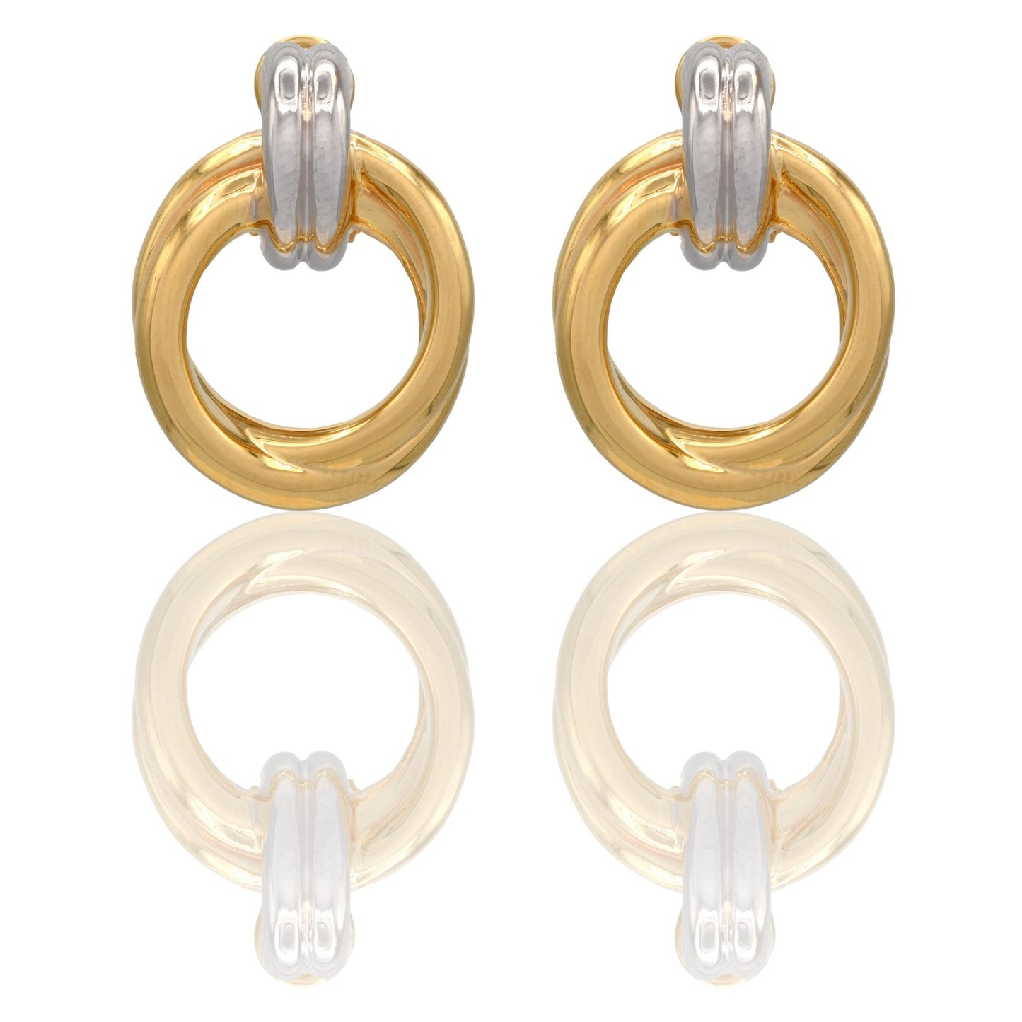 Orecchini Oro Giallo Oro Bianco Oro 18 carati Doppio Cerchio Aqua Solo Oro